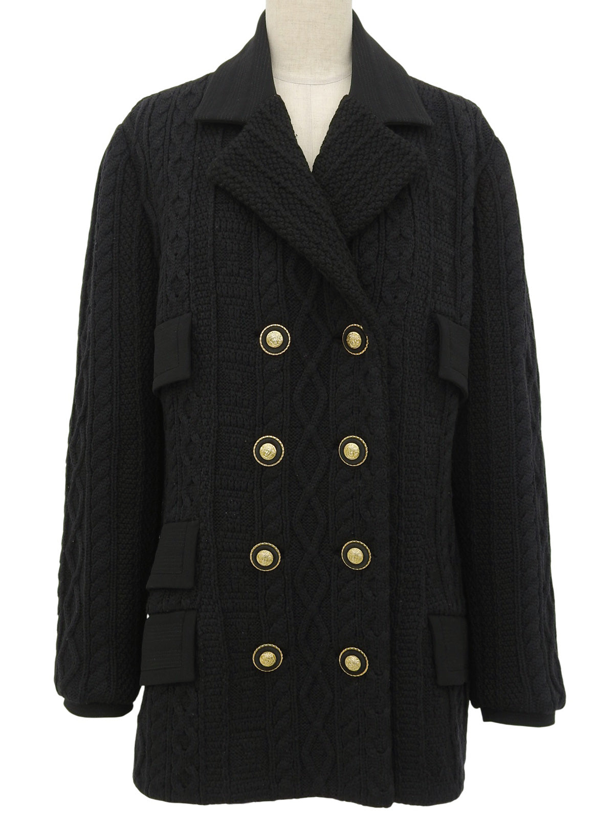 メドゥーサボタンダブルブレストニットジャケット　ブラック