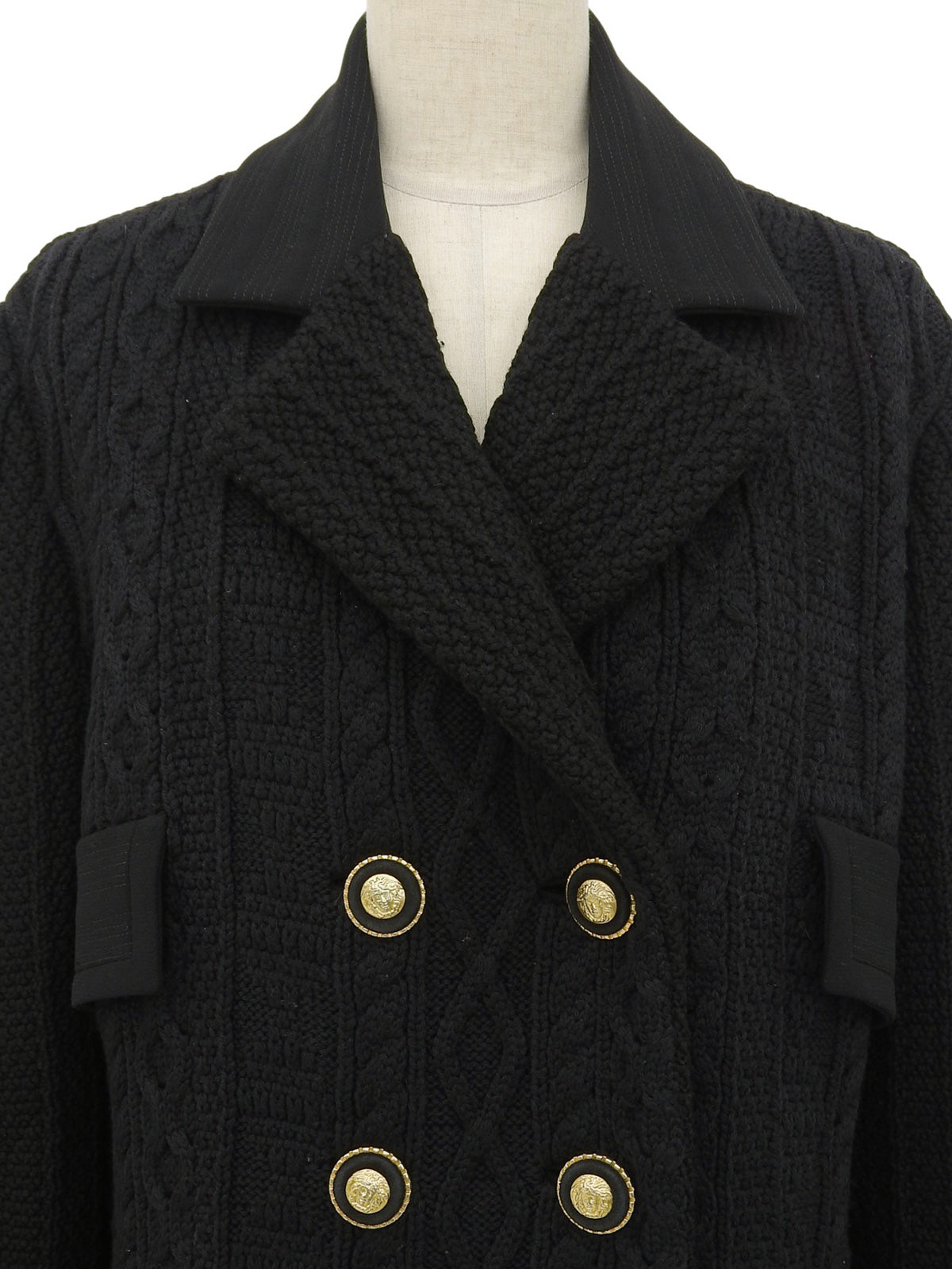 Medusa Button Double-Breasted Knit Jacket in Black