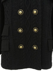 Medusa Button Double-Breasted Knit Jacket in Black