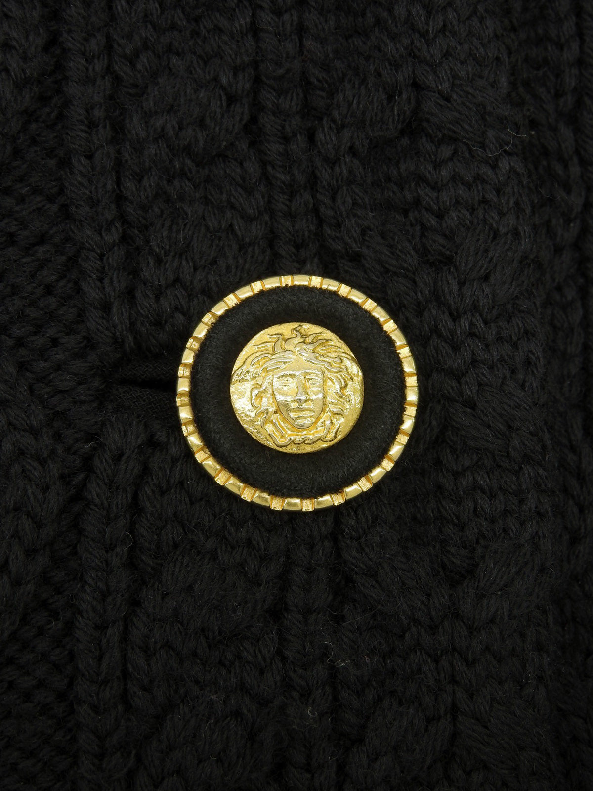 Medusa Button Double-Breasted Knit Jacket in Black