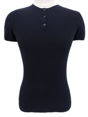 2008年製 カメリアボタン半袖ニットトップス ネイビー