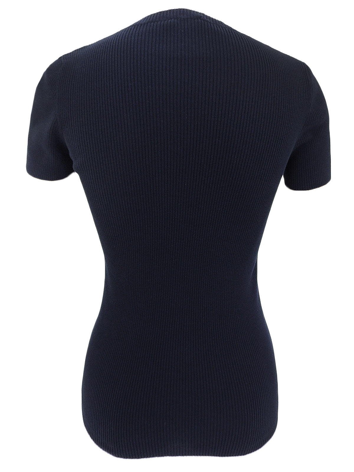 2008年製 カメリアボタンハーフスリーブニットトップス ネイビー