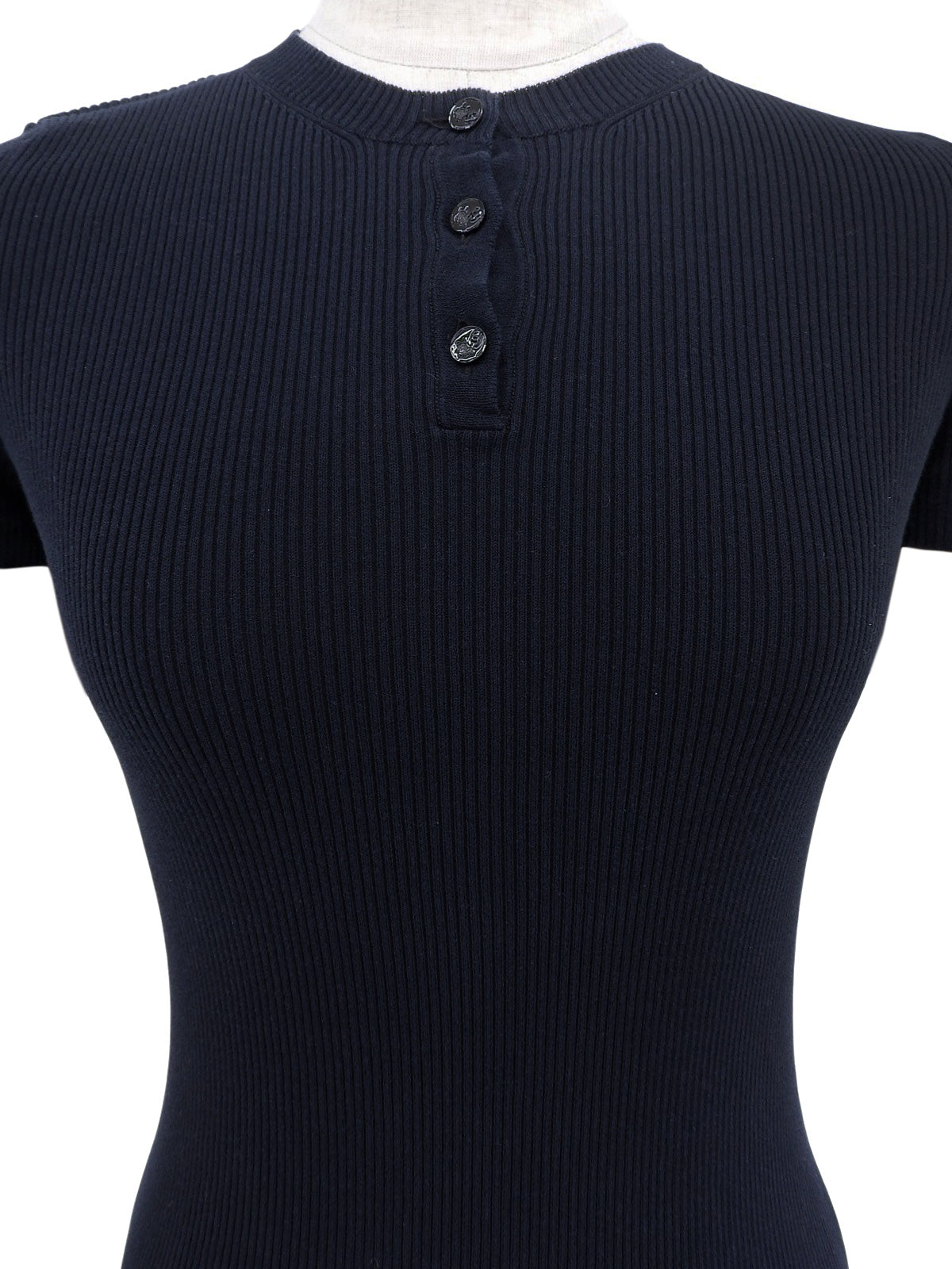 2008年製 カメリアボタンハーフスリーブニットトップス ネイビー