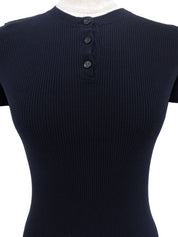 2008年製 カメリアボタンハーフスリーブニットトップス ネイビー