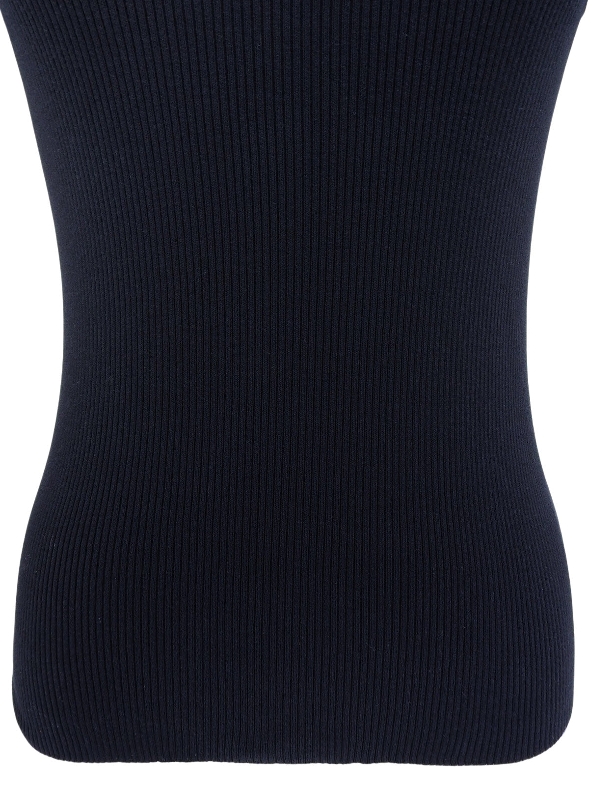 2008年製 カメリアボタンハーフスリーブニットトップス ネイビー