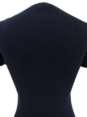 2008年製 カメリアボタン半袖ニットトップス ネイビー