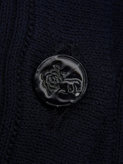 2008年製 カメリアボタン半袖ニットトップス ネイビー