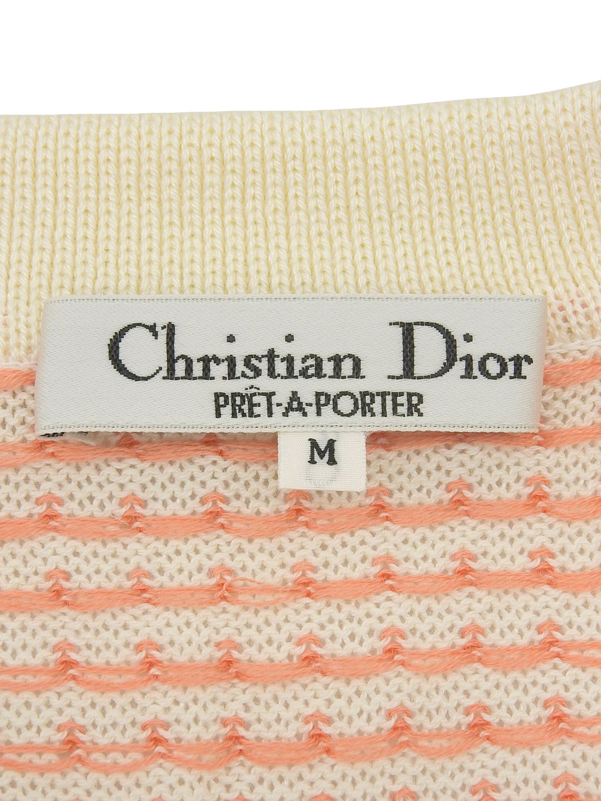 ドットパターンロゴ刺繍ニットポロシャツ アイボリー/サーモンピンク