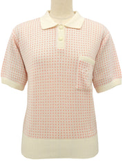 ドットパターンロゴ刺繍ニットポロシャツ アイボリー/サーモンピンク