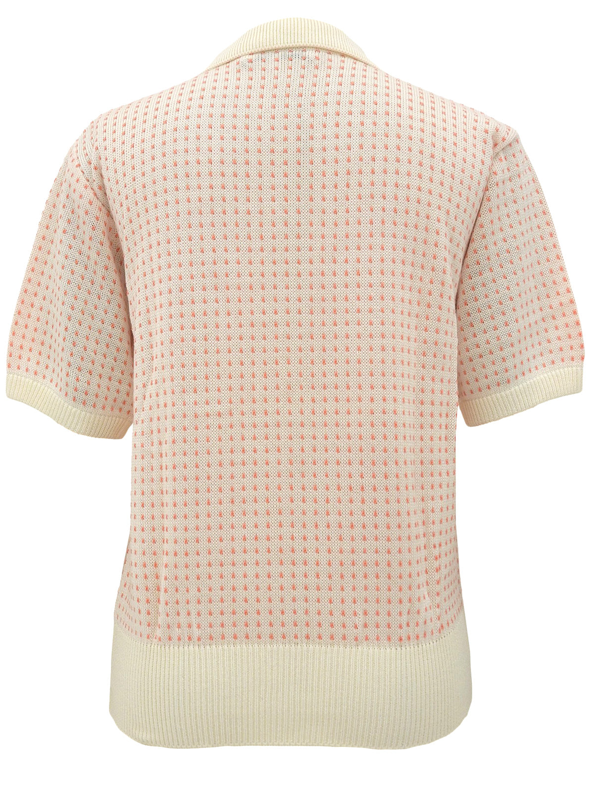 ドットパターンロゴ刺繍ニットポロシャツ アイボリー/サーモンピンク