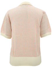 ドットパターンロゴ刺繍ニットポロシャツ アイボリー/サーモンピンク