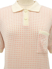 ドットパターンロゴ刺繍ニットポロシャツ アイボリー/サーモンピンク