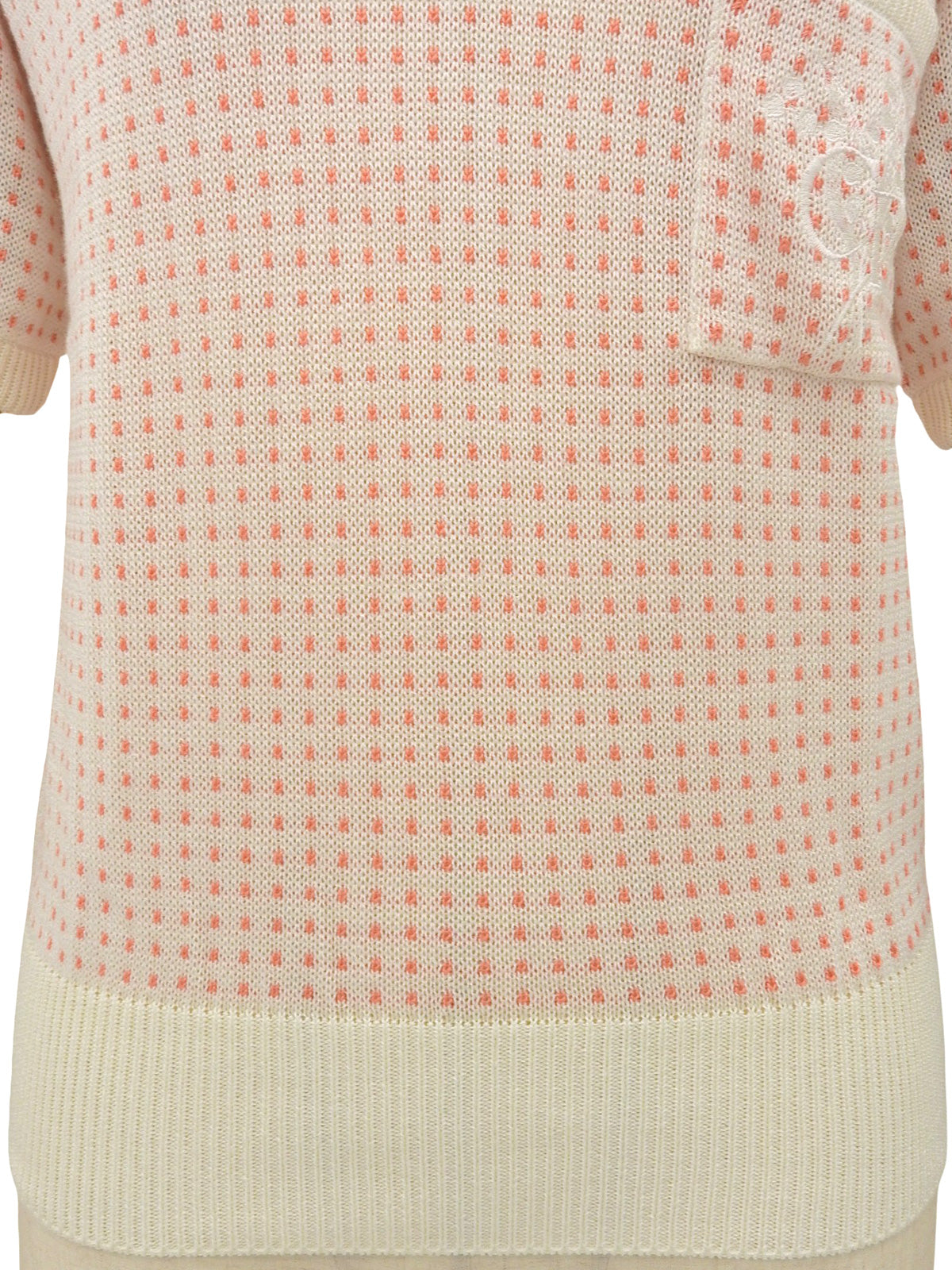 ドットパターンロゴ刺繍ニットポロシャツ　アイボリー/サーモンピンク