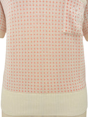 ドットパターンロゴ刺繍ニットポロシャツ アイボリー/サーモンピンク