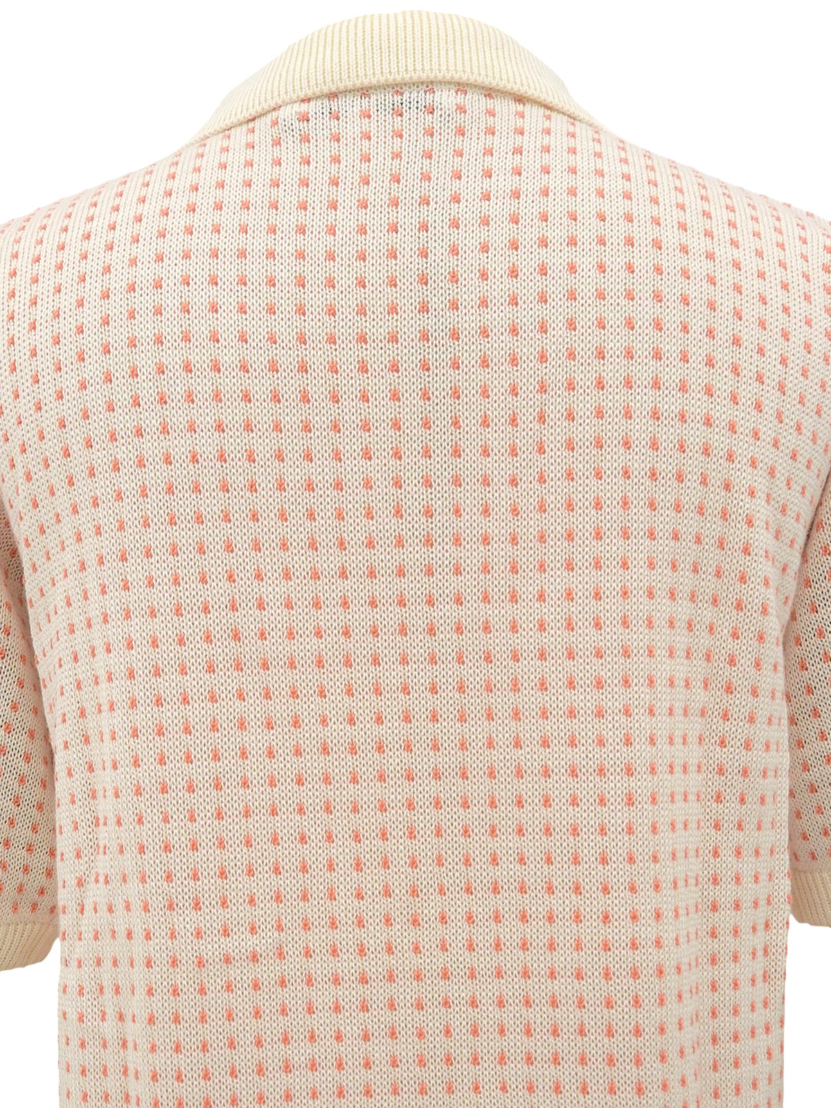 ドットパターンロゴ刺繍ニットポロシャツ アイボリー/サーモンピンク