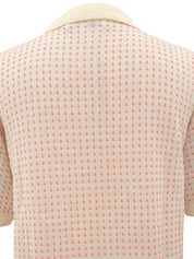 ドットパターンロゴ刺繍ニットポロシャツ アイボリー/サーモンピンク