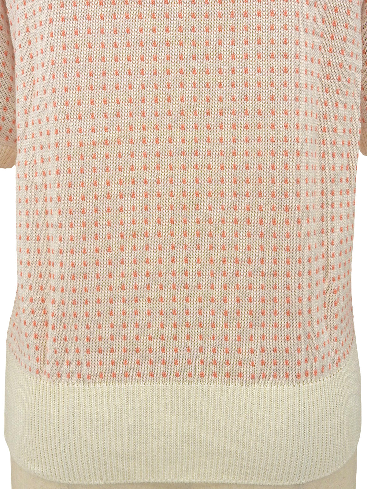 ドットパターンロゴ刺繍ニットポロシャツ　アイボリー/サーモンピンク