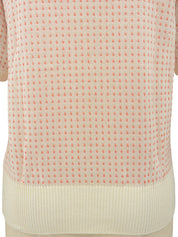 ドットパターンロゴ刺繍ニットポロシャツ アイボリー/サーモンピンク