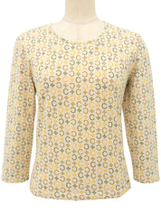 Cotton Macadam Pattern Long Sleeve Top in Beige/Multi