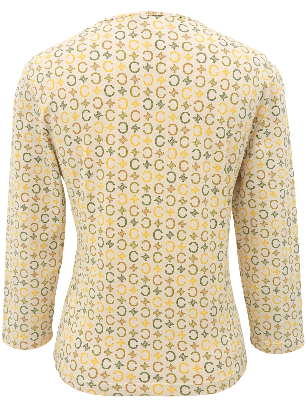 Cotton Macadam Pattern Long Sleeve Top in Beige/Multi