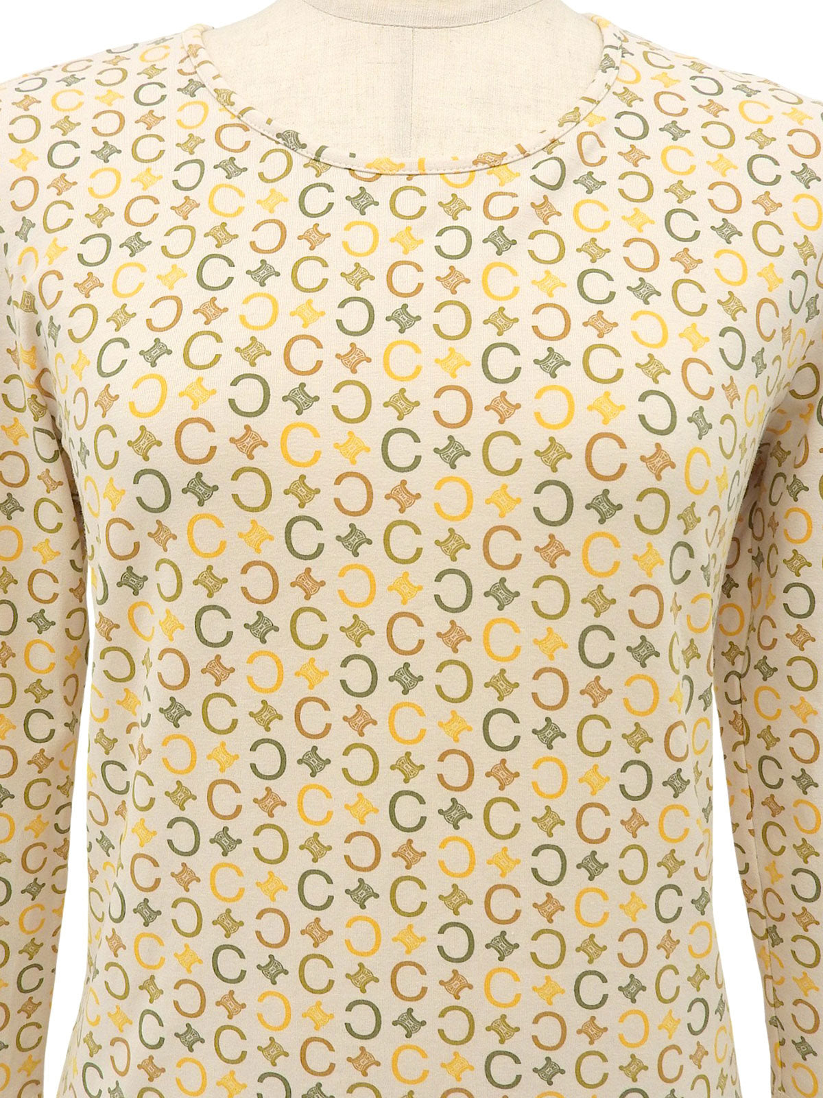 Cotton Macadam Pattern Long Sleeve Top in Beige/Multi