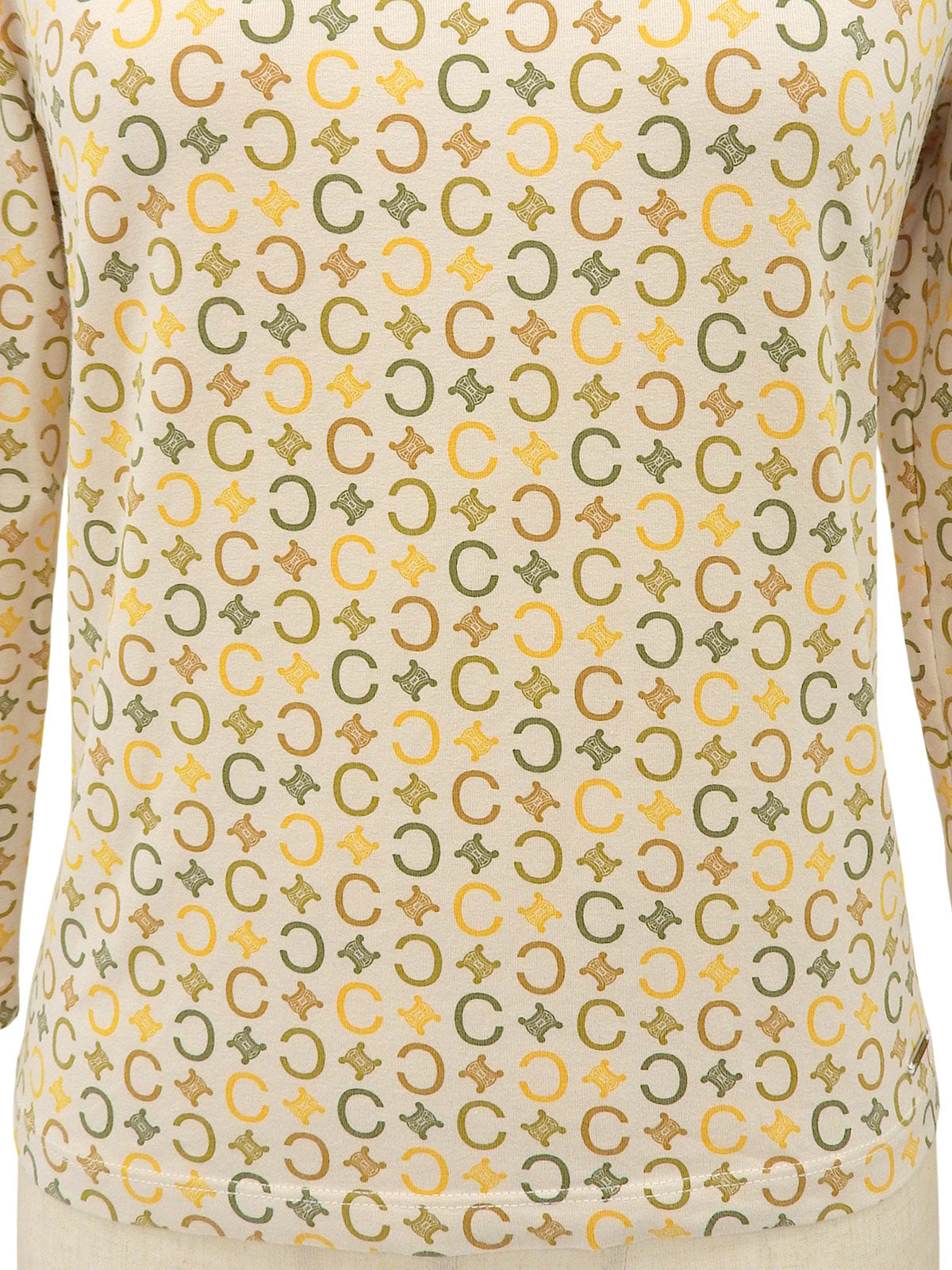 Cotton Macadam Pattern Long Sleeve Top in Beige/Multi
