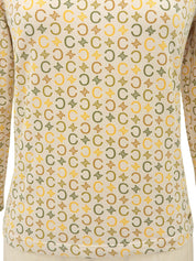 Cotton Macadam Pattern Long Sleeve Top in Beige/Multi