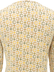 Cotton Macadam Pattern Long Sleeve Top in Beige/Multi
