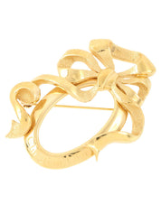 Logo ribbon motif brooch gold