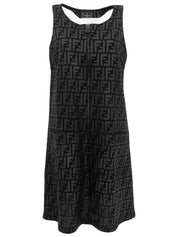 FFズッカパターンロゴジップアップノースリーブワンピース ブラック