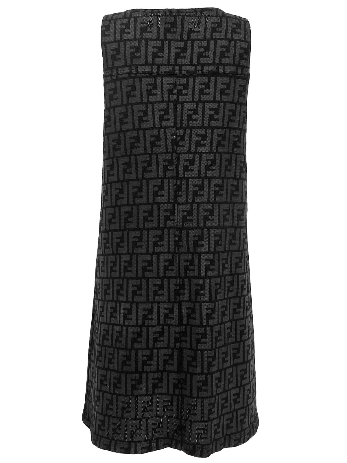 FFズッカパターンロゴジップアップノースリーブワンピース ブラック