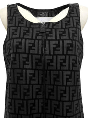 FFズッカパターンロゴジップアップノースリーブワンピース ブラック