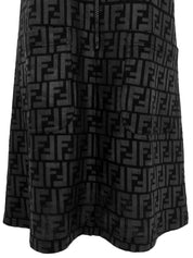FF Zucca Pattern Logo Zip-Up Sleeveless Dress in Black