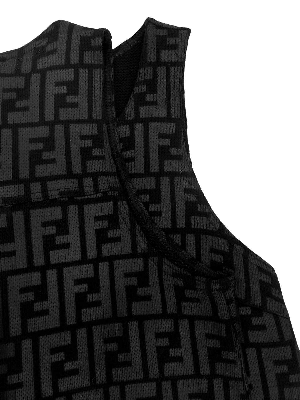 FF Zucca Pattern Logo Zip-Up Sleeveless Dress in Black