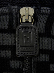 FFズッカパターンロゴジップアップノースリーブワンピース ブラック