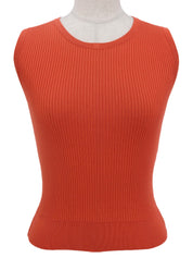 CC Mark Embroidered Rib Knit Sleeveless Top in Orange