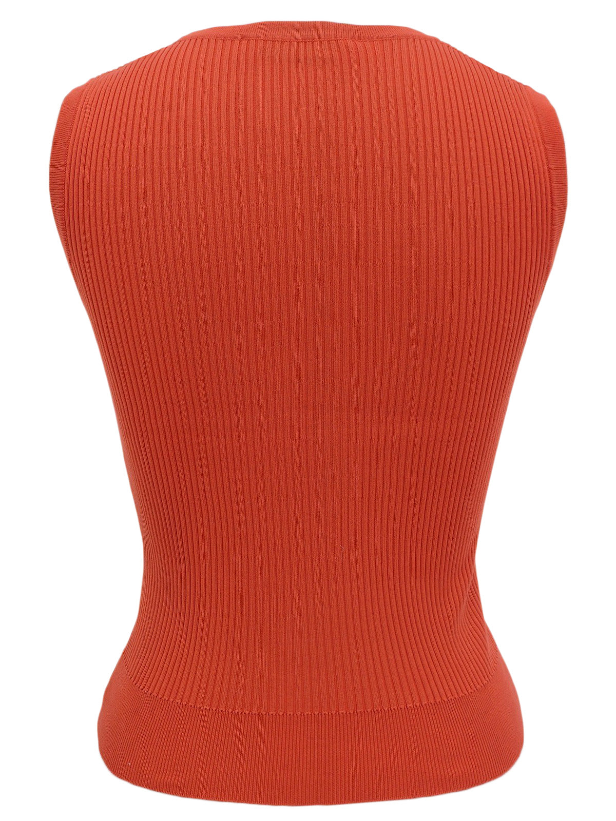 CC Mark Embroidered Rib Knit Sleeveless Top in Orange