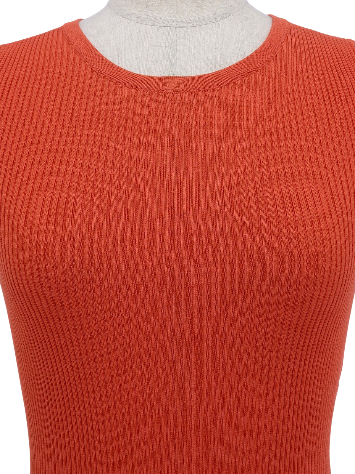 CC Mark Embroidered Rib Knit Sleeveless Top in Orange