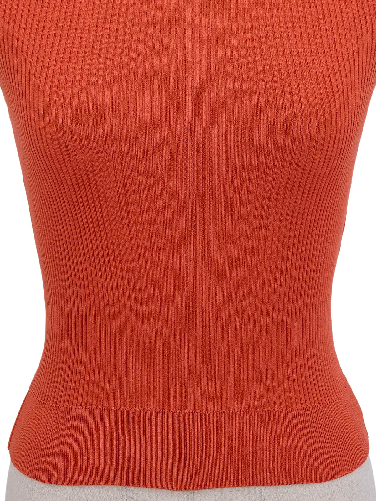 CC Mark Embroidered Rib Knit Sleeveless Top in Orange