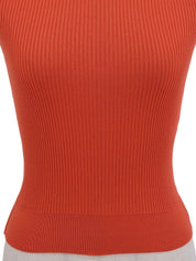CC Mark Embroidered Rib Knit Sleeveless Top in Orange