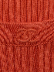 CC Mark Embroidered Rib Knit Sleeveless Top in Orange