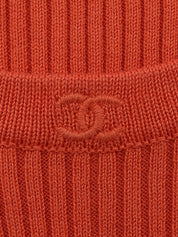 CCマーク刺繍リブニットノースリーブトップス オレンジ