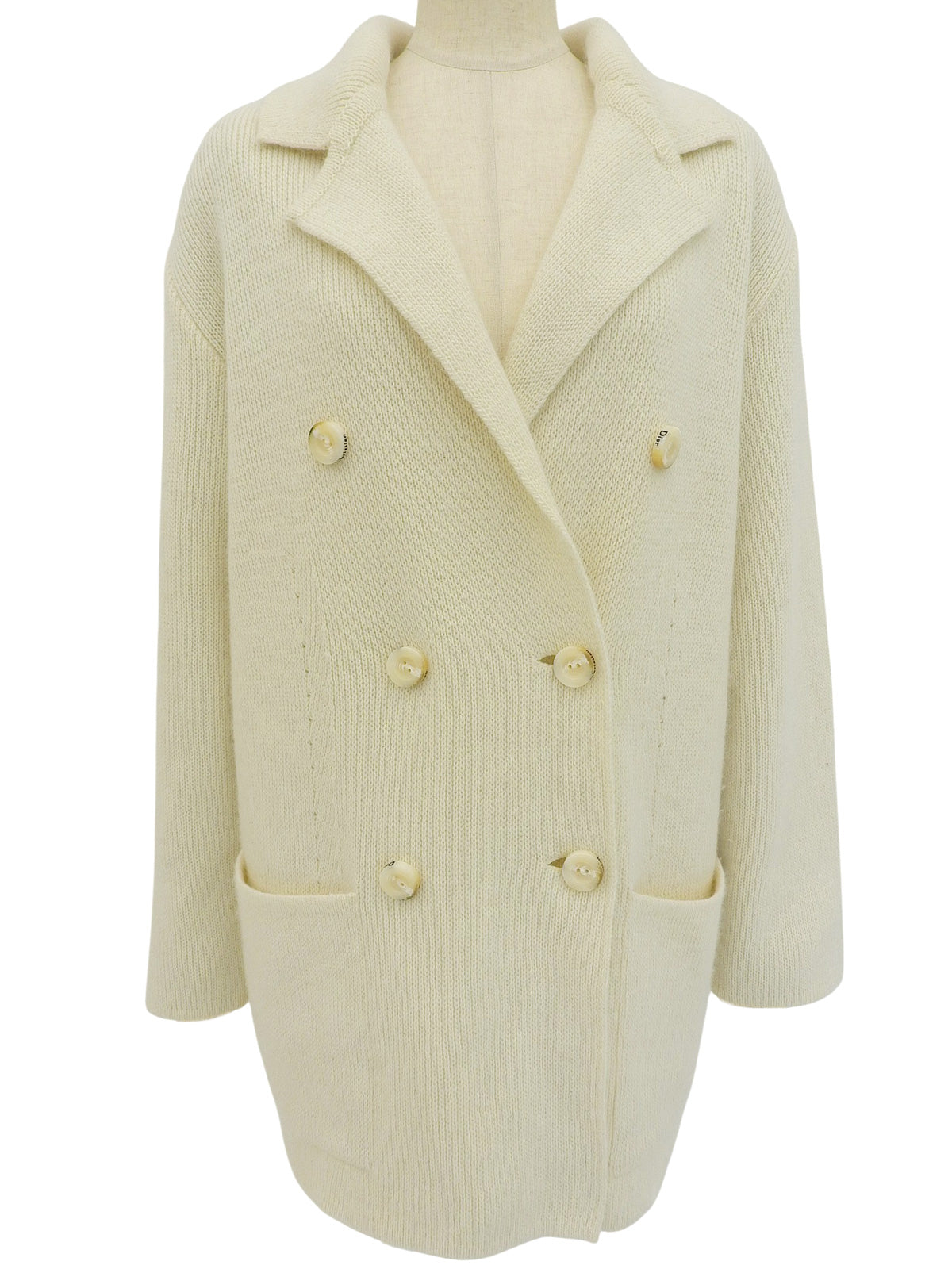 Ivory Wool Logo Button Cardigan