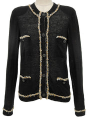 CCマークチェーンボタンデザインカーディガン ブラック/ベージュ