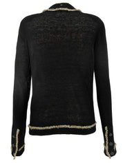 CCマークチェーンボタンデザインカーディガン ブラック/ベージュ