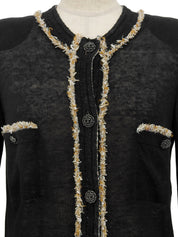 CCマークチェーンボタンデザインカーディガン ブラック/ベージュ