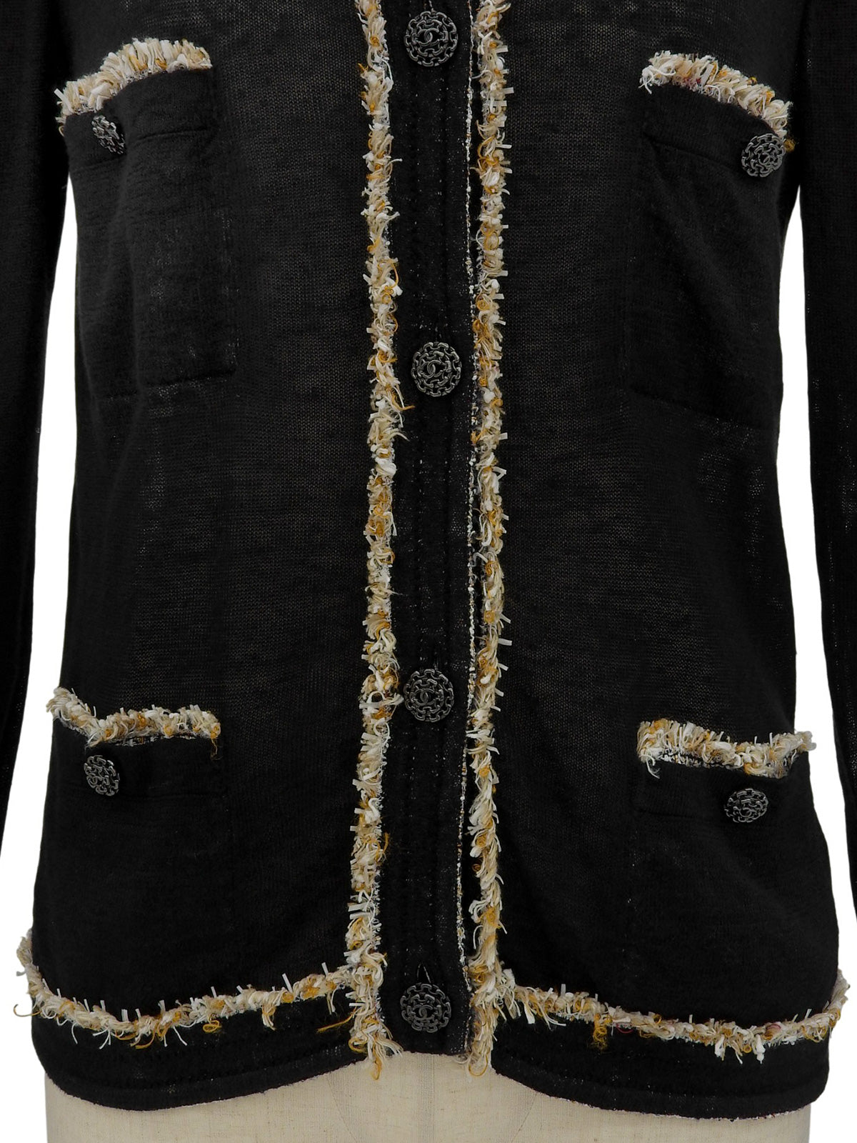 CCマークチェーンボタンデザインカーディガン ブラック/ベージュ