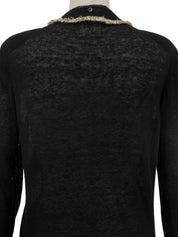 CCマークチェーンボタンデザインカーディガン ブラック/ベージュ