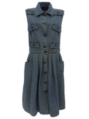 2001年製 デニムCCマークボタンノースリーブワンピース ブルー