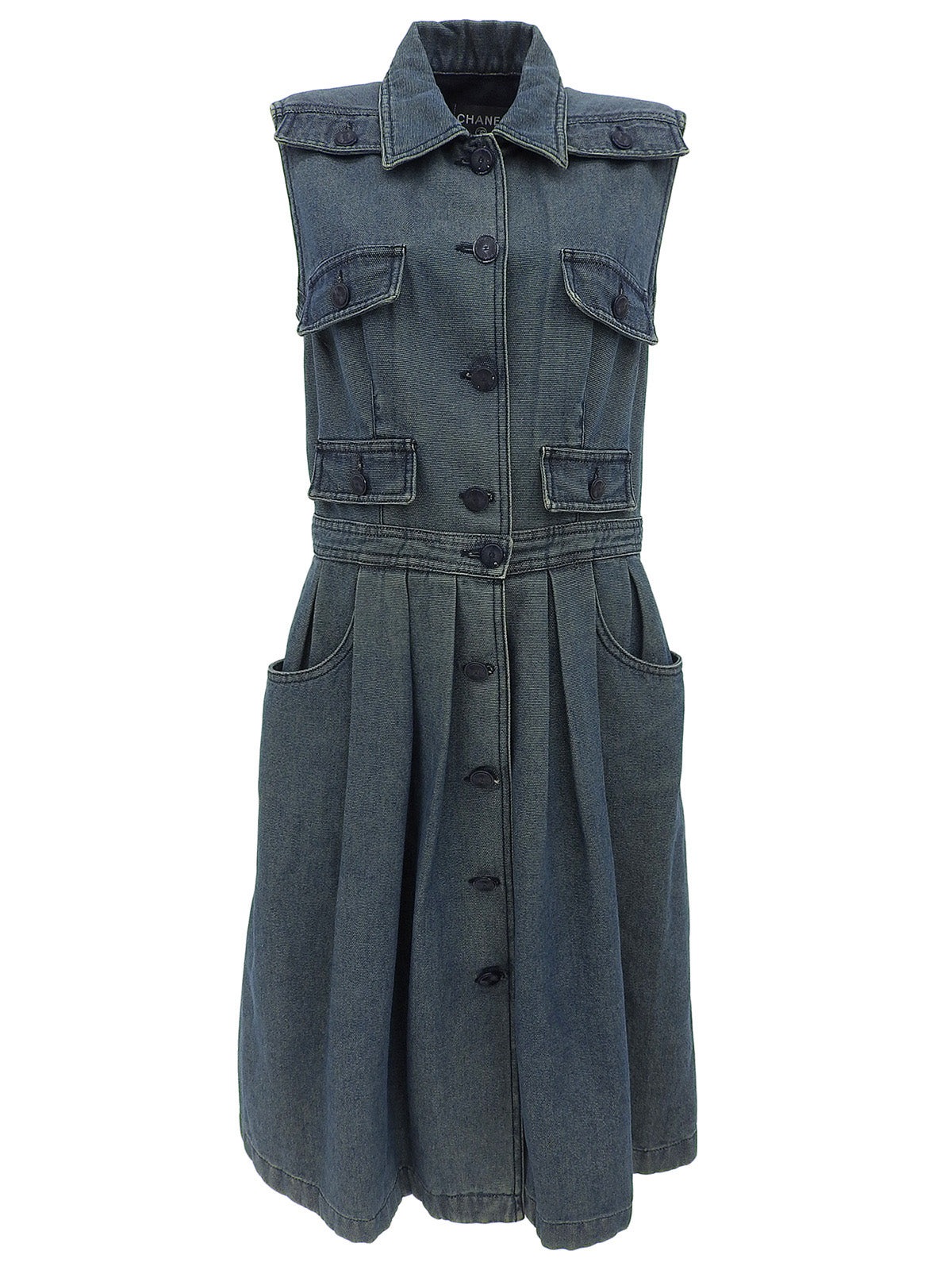 2001年製 デニムCCマークボタンノースリーブワンピース ブルー